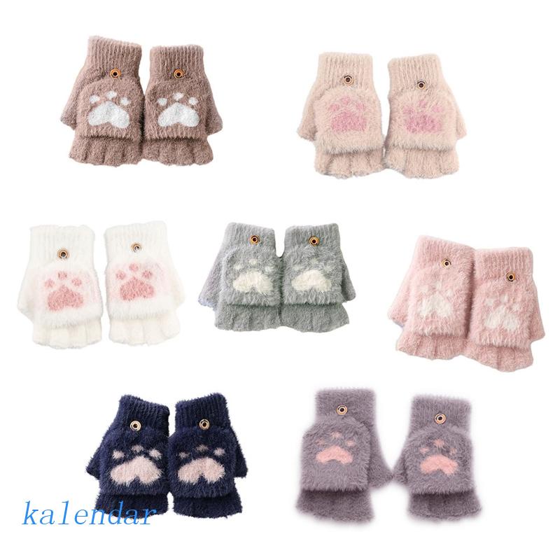 Guantes De Punto De Invierno KALEN00 Felpa Con Garras De Gato Sin Dedos Con Tapa Y Calientes Para El Frío #8