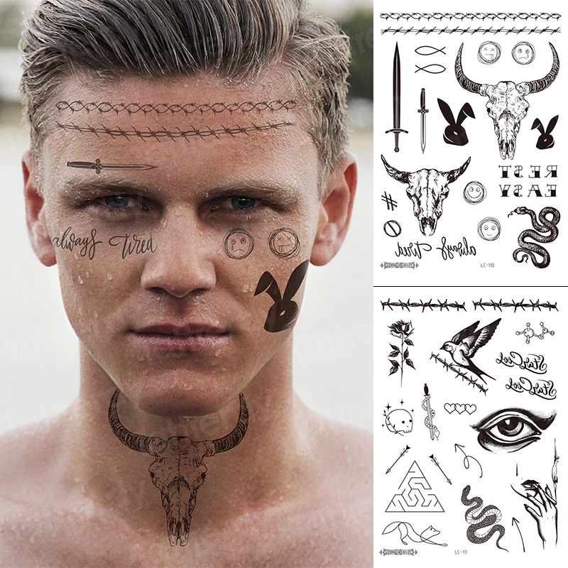 Tatuajes De Cuello Para Hombres Y Mujeres Cara Temporales Símbolos Tribales  tatoo Para Niños Pegatinas De Luna Maquillaje De Serpiente Moda Para Hombre  | Shopee Colombia