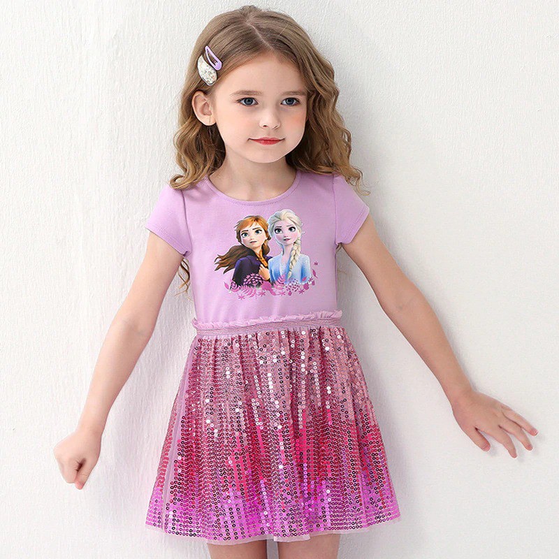 Vestido de Niña Princesa Anna Elsa Ropa de Bebes Verano Manga Larga 2-8 años 