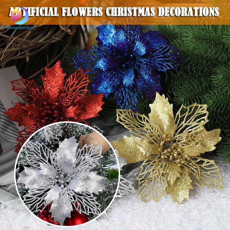 10 Piezas Flores Artificiales De Navidad Con Purpurina Flores Falsas  Decoraciones De árbol De Navidad Decoraciones De Navidad Año Nuevo -dre |  Shopee Colombia