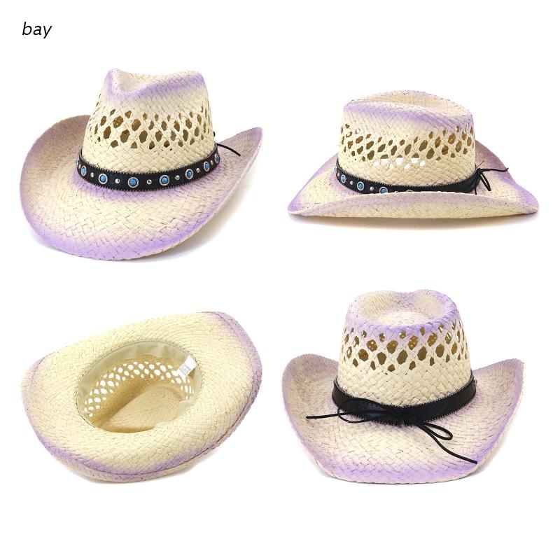 Sombrero de vaquero para hombres Sombrero de paja Sombrero de ala ancha Sombreros de sol de playa de vaquera occidental 