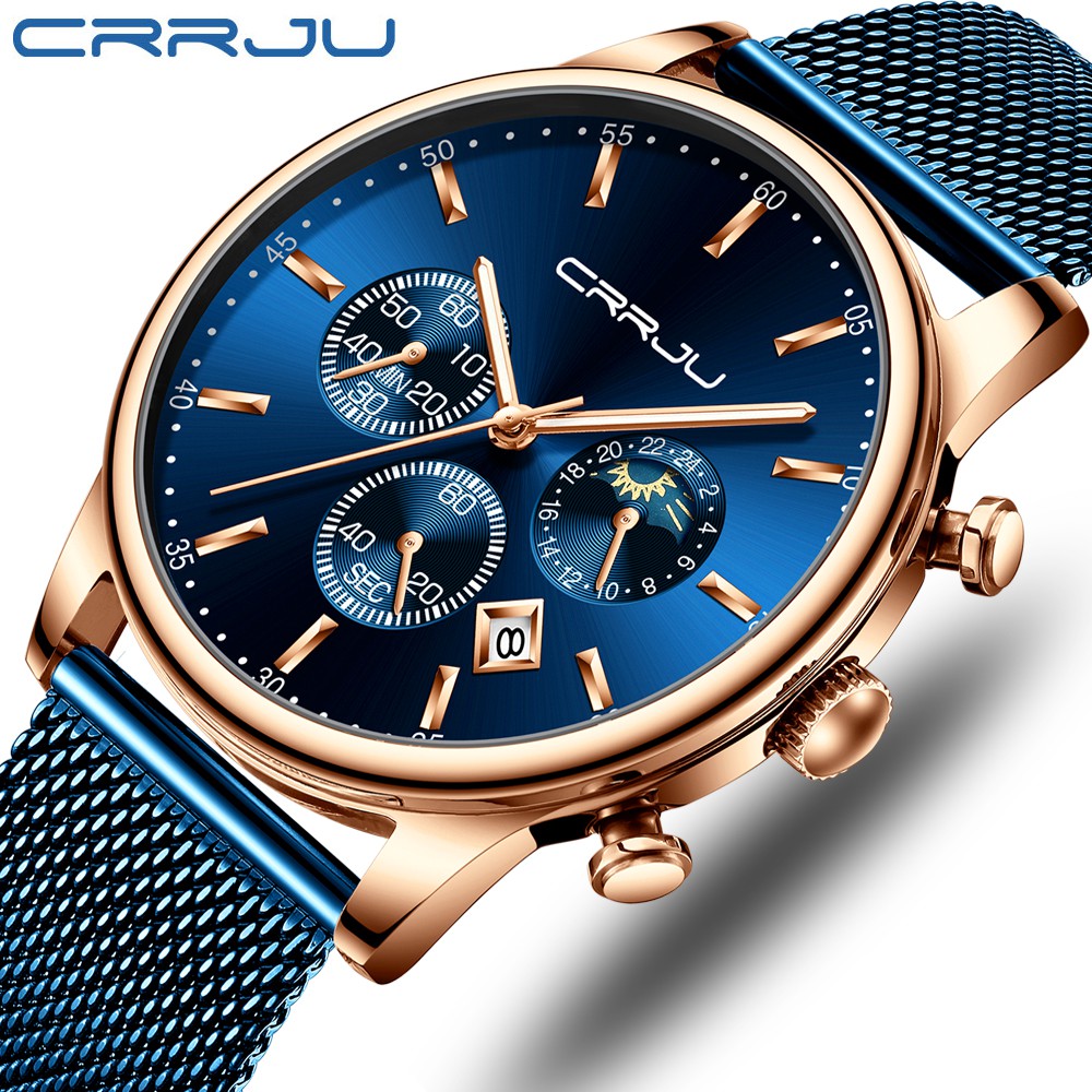 CRRJU reloj de cuarzo deportivo lujoso con dial Azul/Cronógrafo ...