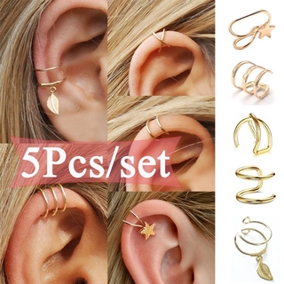 Image of 5 piezas/Set de pendientes de clip de hoja/sin piercing Pendientes de cartílago falso