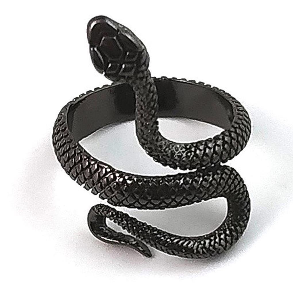 BSTOB 2 Piezas de Anillos de Modelado de Serpiente Anillo de Serpiente de aleación Vintage con Apertura Negro Anillo de Dedo Ajustable para Hombres Mujeres Plata 