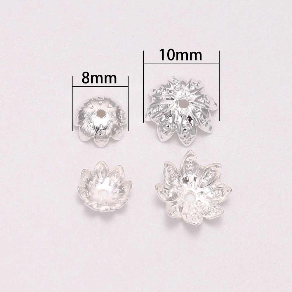 Image of 100pcs / Lot Cuentas de metal en forma de loto plateadas tamaño 8 10 mm, utilizadas para la fabricación de joyas #5
