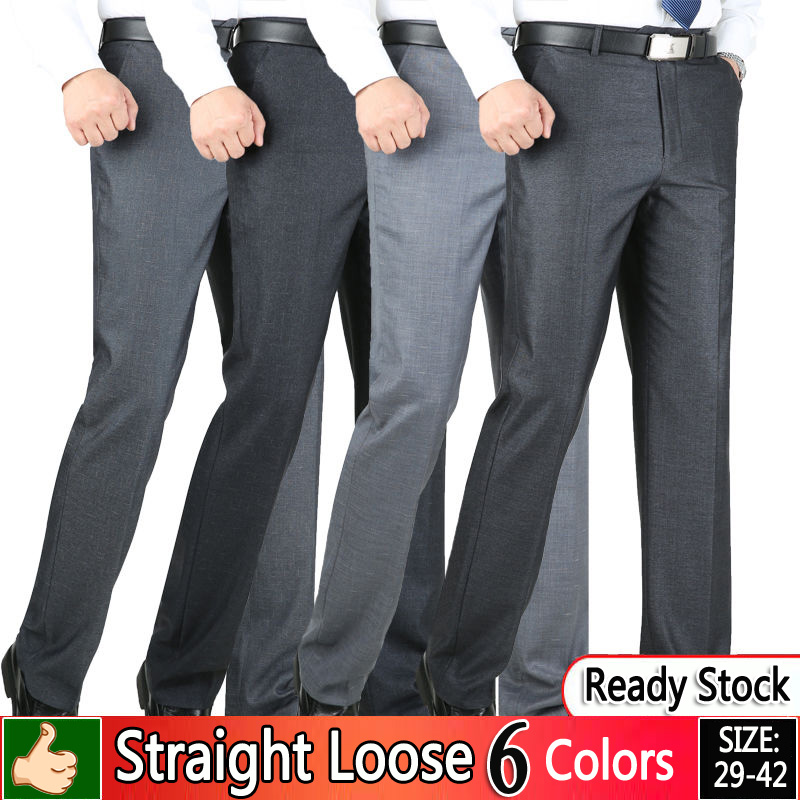 Pantalones Formales Para Hombre Finos De Oficina De Negocios Sueltos Rectos  [Negros Largos] Ropa Casual Para Hombres Talla Grande | Shopee Colombia