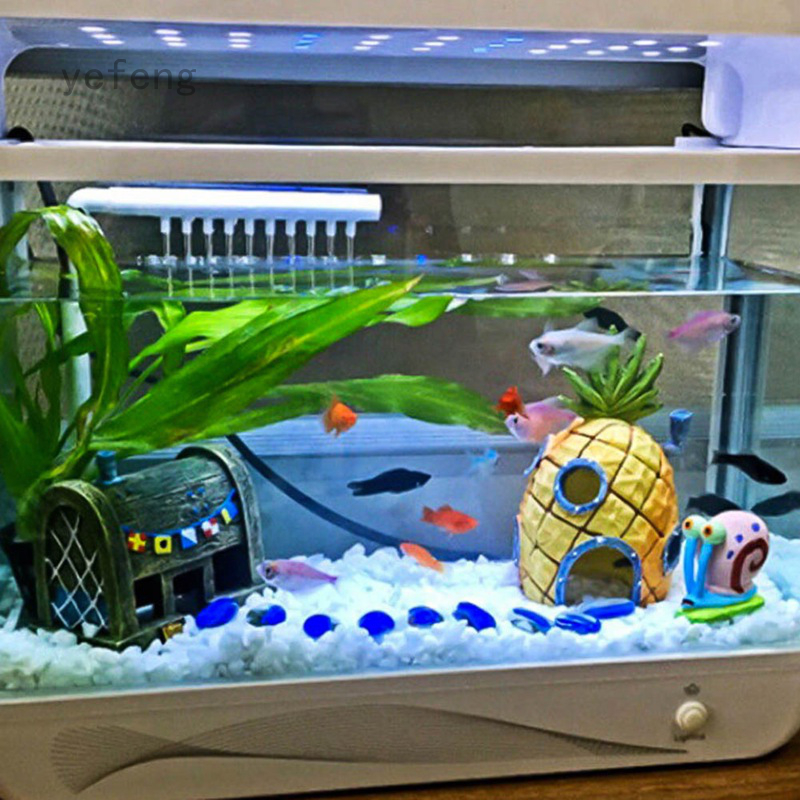 yefeng mini acuario para bob esponja y calamardo casa piña de dibujos animados casa tanque de peces decoración acuario #7
