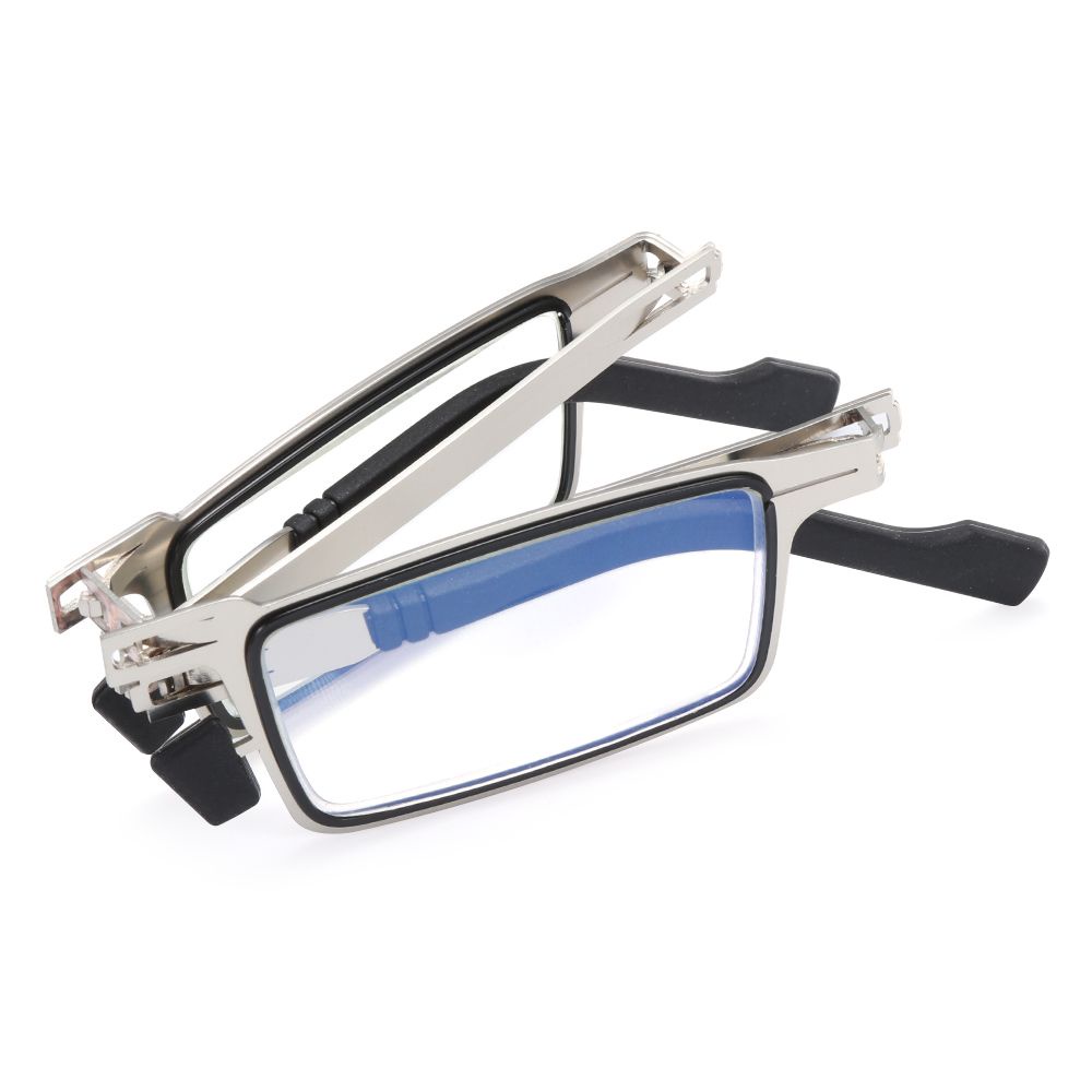 MMOWW Gafas de Lectura Plegables Para Hombres y Mujeres con Varilla Telescópica con llavero con Cremallera Anti Luz Azul Gafas Portátiles Azul, +1.0 