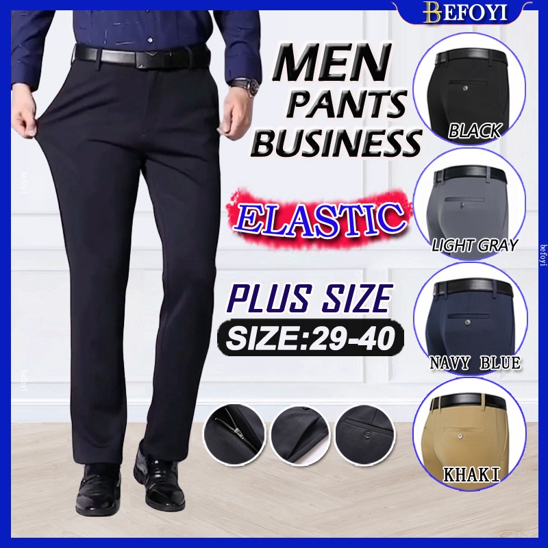 Pantalones Formales Para Hombres Largos Elásticos Para Oficina , Rectos  Para Hombre De Negocios , Casuales Holgura , Color Negro | Shopee Colombia