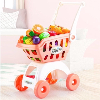 Image of KUAX Home Shopping Cart  (Kids Baby Children Trolley Game Market Toys)/Children's Large Play House Shopping Cart Toy Boys and Girls Cut Fruit Cutting Baby Simulation Trolley