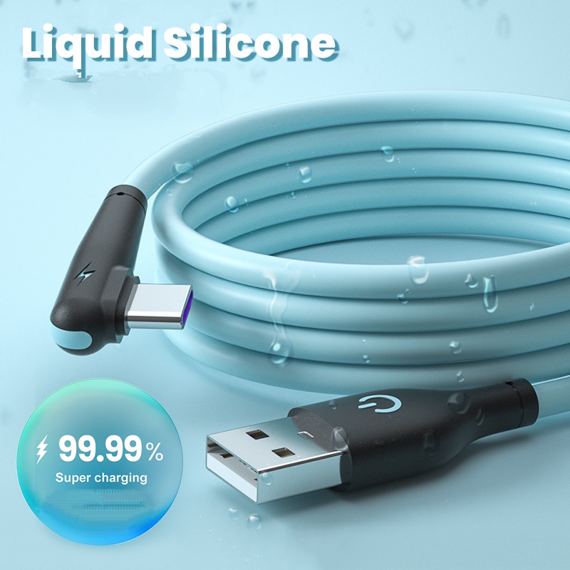 Cable USB C De Silicona Suave Cargador Rápido De 90 Grados 5A Tipo Para Teléfono Móvil -