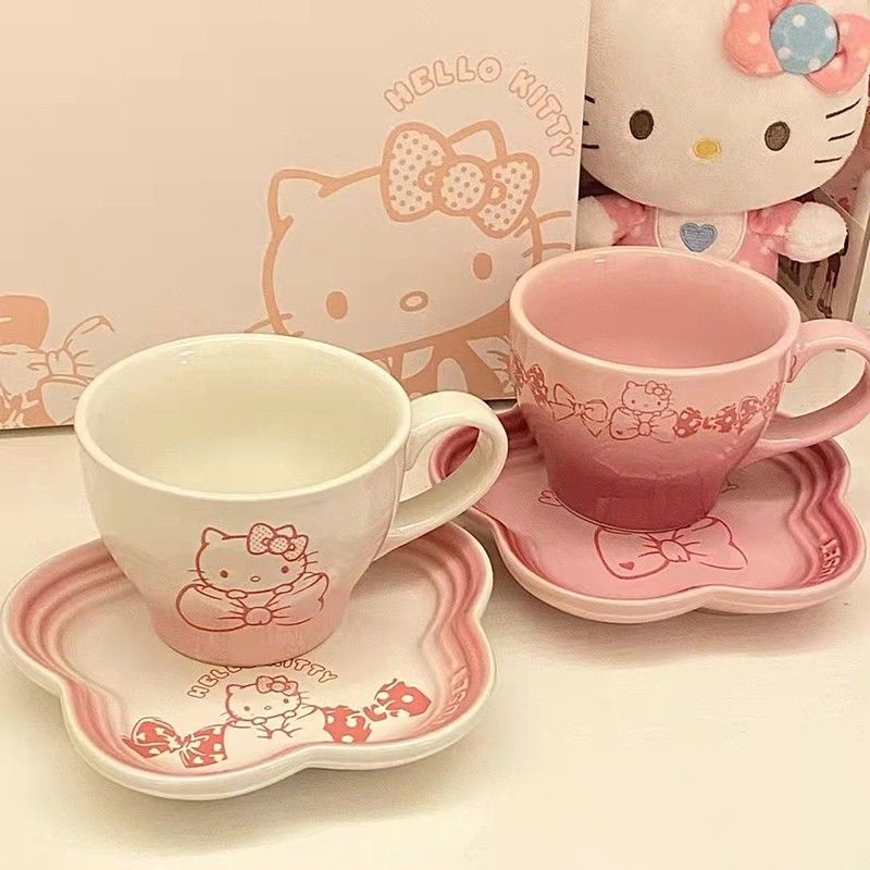 Juego De Tazas De Café Taza De Agua hellokitty Cubiertos Plato Regalo De Cumpleaños Todo Set kitty Hello #4