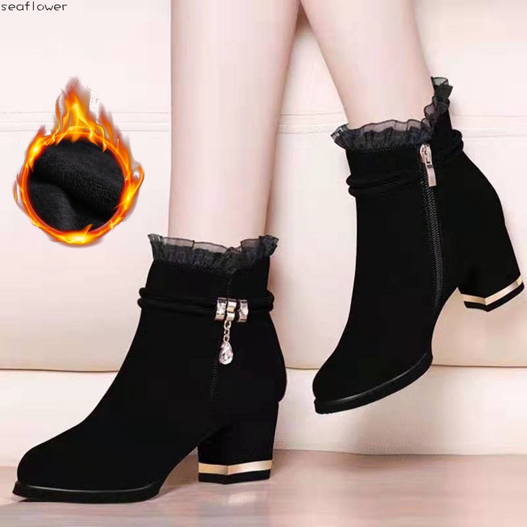 Botas De Malla Frescas De Mujer Con Cilindro Corto Zapatos De Gran Tamaño Para Las Mujeres Niñas Negras Moda Zapatillas De Cortas Tacón Heigh | Shopee Colombia