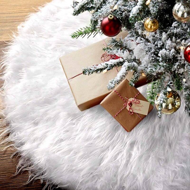 Jsdoin blanco árbol de Navidad de la felpa de la falda inferior del piso cojín cubierta del árbol de Navidad decoración de la felpa de la falda del árbol blanco grueso pelo largo 78cm 