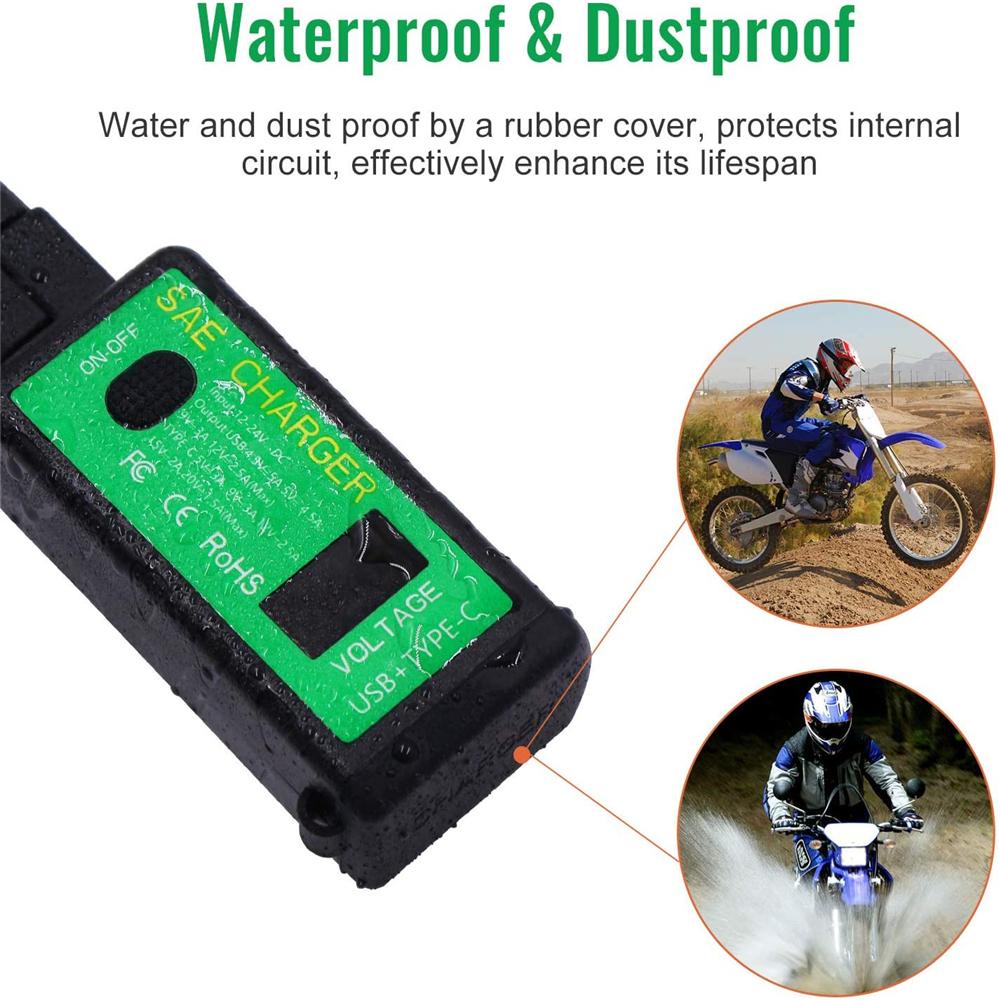 AUGUSTINA Cargador De Teléfono Impermeable Moto Con Voltímetro Con USB C 18W PD SAE A QC3.0 Rápido