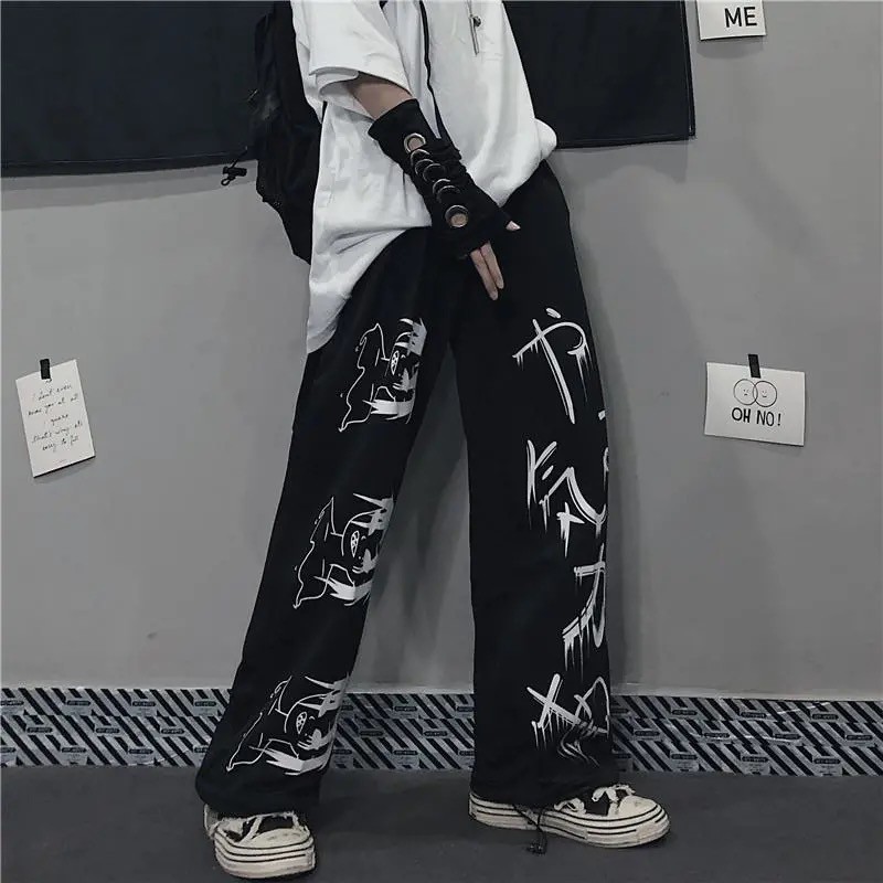 2022 anime Japonés ins retro streetwear Pantalones De Cintura Alta Mujeres Talla Grande Mujer Pierna Ancha Recta Pareja Ropa | Shopee Colombia