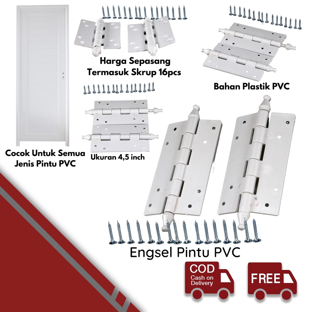 Bisagras de plástico para puerta de baño de Pvc juego completo de 4,5 pulgadas con tornillos #2