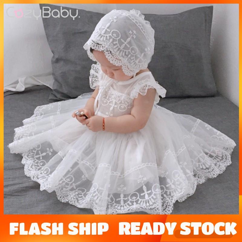 Conjunto De Vestido De Bautismo Para Bebé Niña Blanca 1 Año Bautizo Sin  Mangas De Encaje | Shopee Colombia