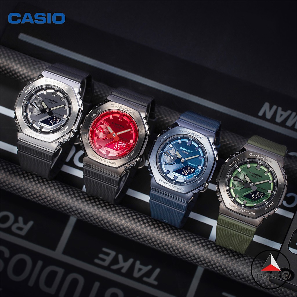 [Disponible En Inventario] Reloj Casio G-Shock GM-2100 Series De Acero Inoxidable-1A/2100B-4A 2100N-2A 3A 2100RI21-7AJR Hombres Deportivo De Negocios-Plata/Rojo/Azul/Verde/Blanco JAM TANGAN #7