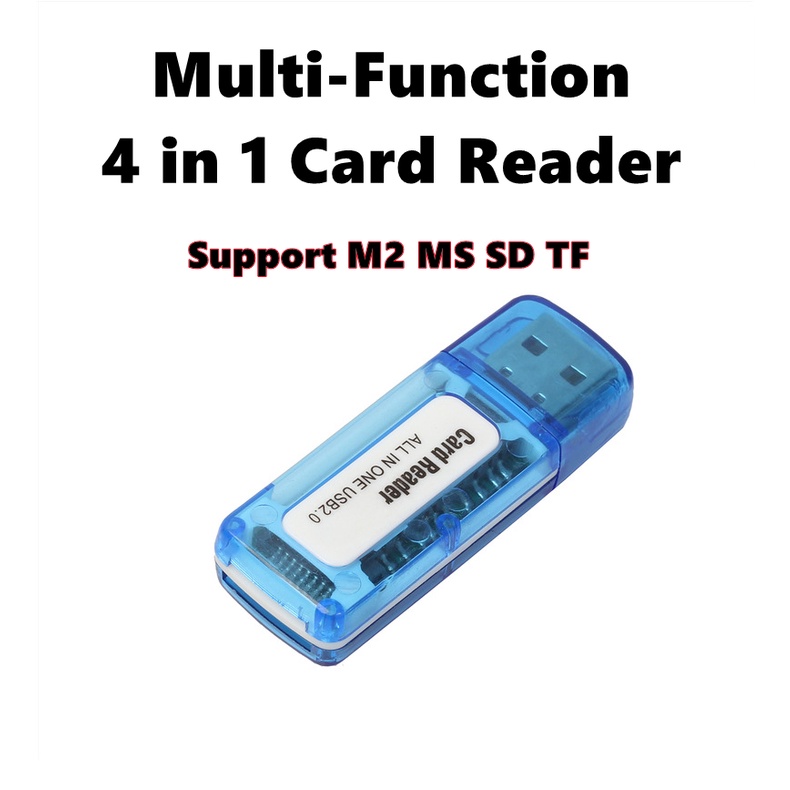 55 * 20 * 15 mm, Azul USB 2.0 protable 4 en 1 Lector de Tarjetas de Memoria Multi de la Tarjeta del TF M2 del T-Flash 