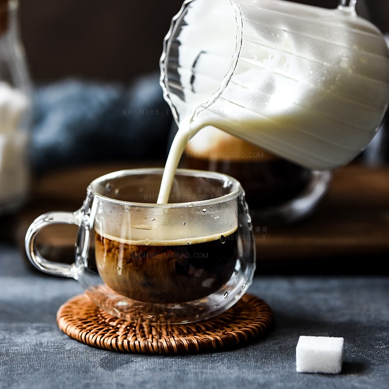 Tazas de café con tapa latte por Mr.Mug & Ms.Cup 250 ml, 10 oz tazas de vidrio de borosilicato de doble pared para beber té espresso zumo o agua 