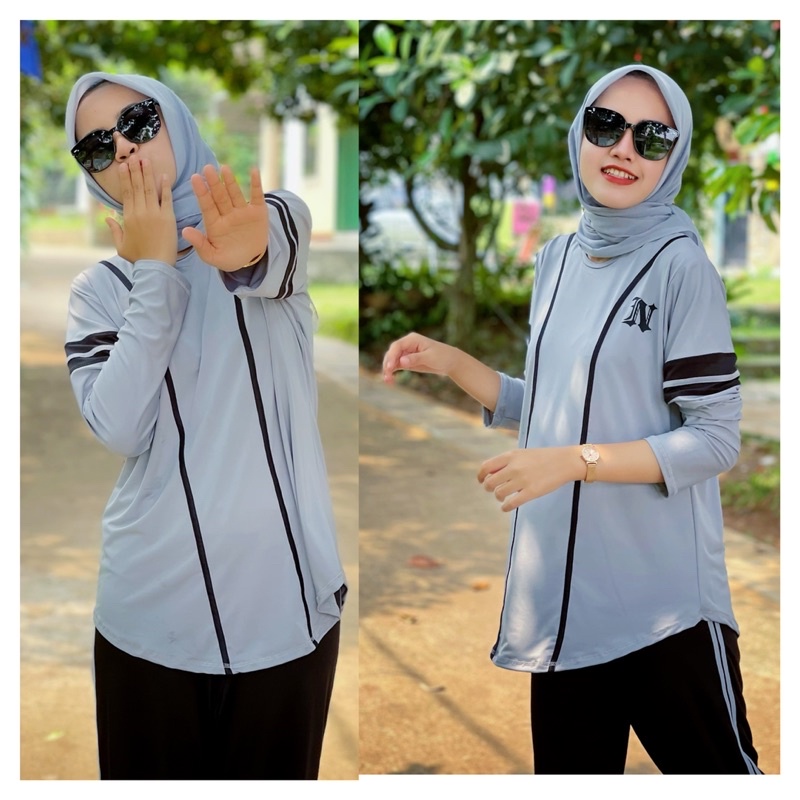 Licra Muslim traje de béisbol largo ceniza negra / camisa de gimnasia larga para aeróbicos y Fitness #10