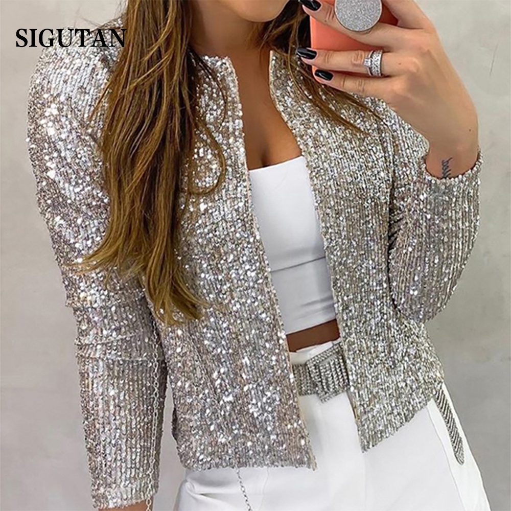 2023 Chaquetas Lentejuelas De Moda Para Mujer , Abrigos Cortos De Manga Larga , Elegantes Ropa Exterior De Primavera , Oficina , Señoras , Calle Sólida | Shopee Colombia