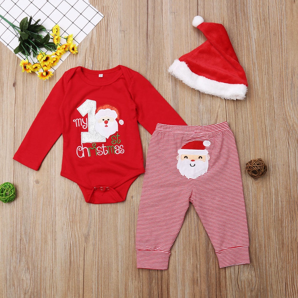 Ropa De Navidad Para Bebés Otoño Invierno Traje Infantil Camisa De Papá Noel  + Pantalones + Sombrero | Shopee Colombia