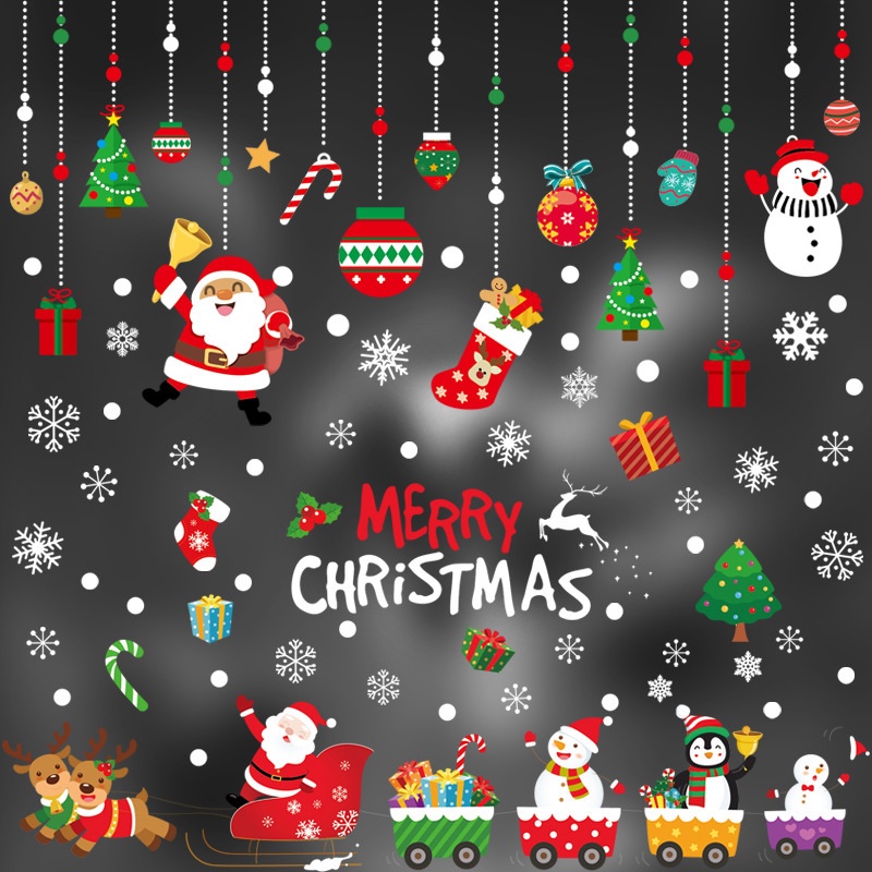 de dibujos animados de santa claus muñeco de nieve de navidad ventana  pegatina/feliz navidad decoración de vidrio para el hogar fiesta de año  nuevo/decoraciones de casa de navidad | Shopee Colombia