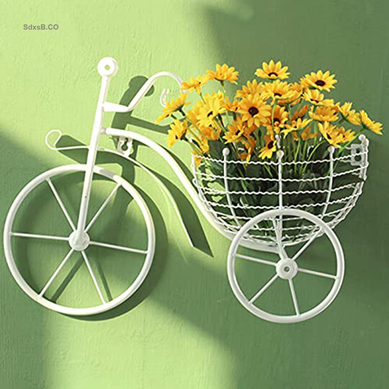 zenggp Adornos De Pared Colgante Bicicleta Cesta Jardin Decoración Hierro Colgante De Pared,White-43 31cm 