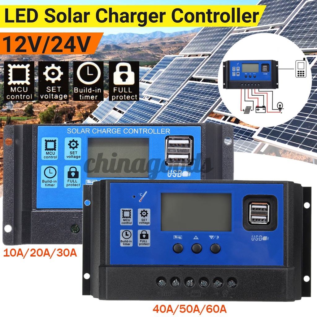 24V Controles del panel solar controles del cargador MPPT 12V 30A 40A 50A 60A Controles de carga solar con pantalla LCD 