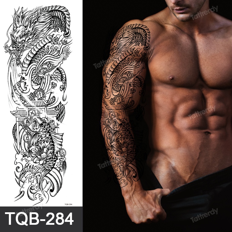 Image of Tatuaje De Pierna De Muslo Grande Para Mujer Adultos Hombres De Brazo Completo Manga Lobo Dragón Tótem Diseños Impermeables Tatuajes Temporales #5