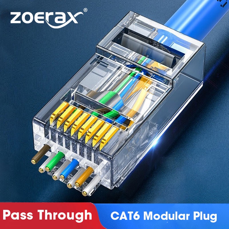 Image of ZoeRax 100pcs Cat6a Cat6 CAT5e Paso A Través RJ45 Conectores De Red Modulares UTP 30μ Extremo Chapado En Oro Para Cable Ethernet #0