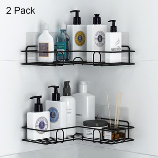 Estante adhesivo para ducha, estante de esquina de Metal para baño, montado en la pared, estante flotante no perforador para organizador de baño, organizador de cocina/ducha (2 unidades, negro) #1