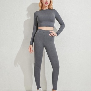 Trajes Crop Tops + Leggings Traje Deportivo De Mujer Otoño Ropa Deportiva  Stretch Bodycon Dos Piezas | Shopee Colombia