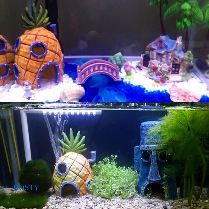 Mini Acuario Para Bob Esponja Y Calamardo Casa Piña De Dibujos Animados Tanque De Peces Decoración De #8