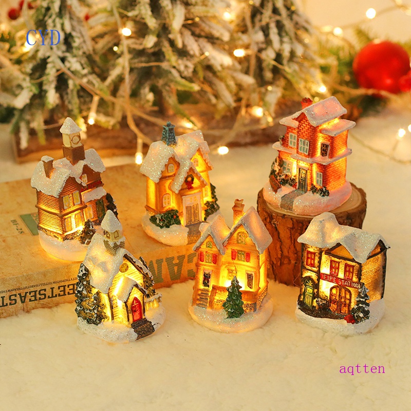 Iswell Clorful LED Resina intermitente Escena navideña Casas de pueblo Ciudad Decoraciones navideñas Funcionamiento con batería Adorno navideño 