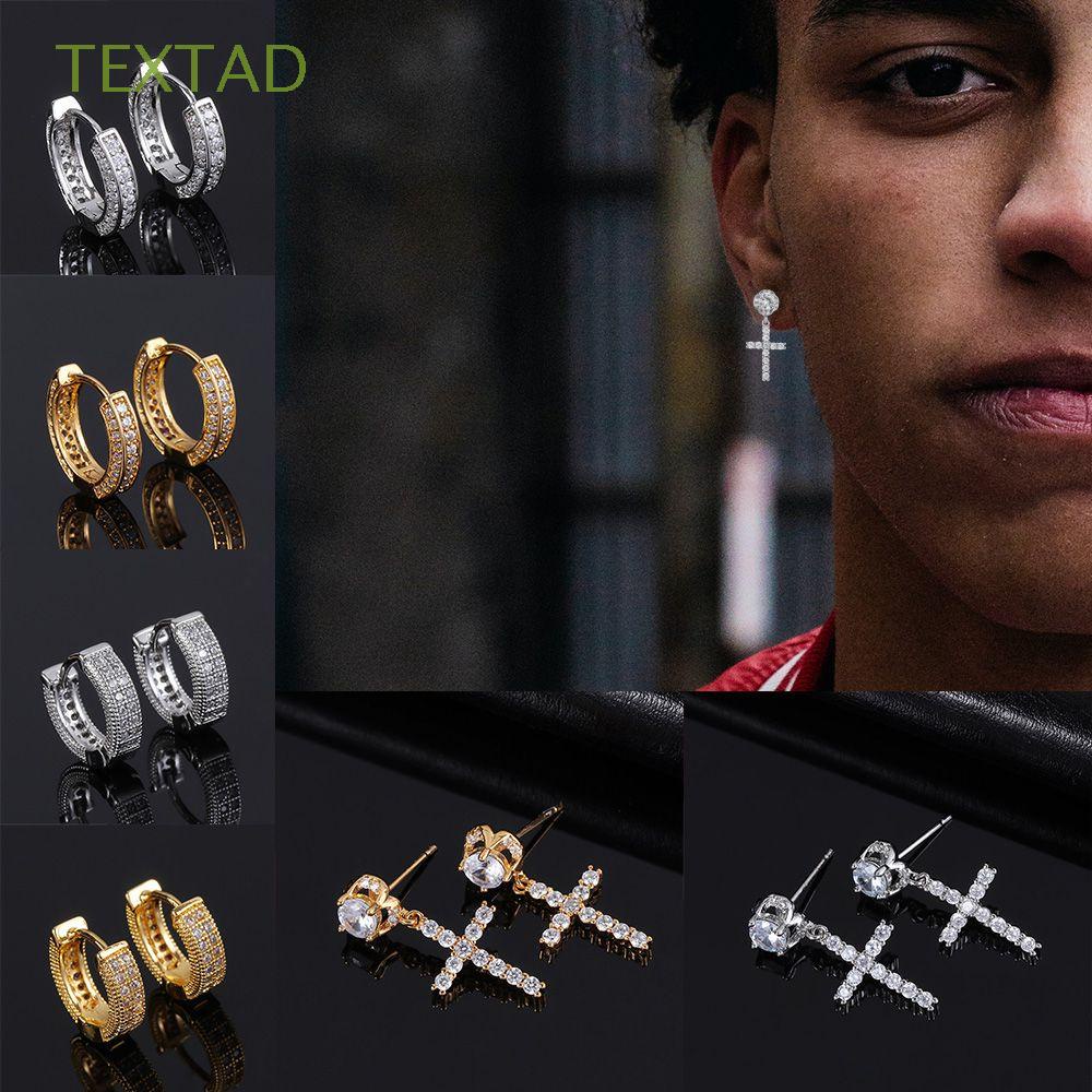 TEXTAD Aretes De Cruz Para Hombre Y Mujer/Pendientes De Plata Dorada CZ Piercing Redondo Aro Hélice Cartílago Tragus Circonita Cúbica Joyería De Moda Huggie Circón #1