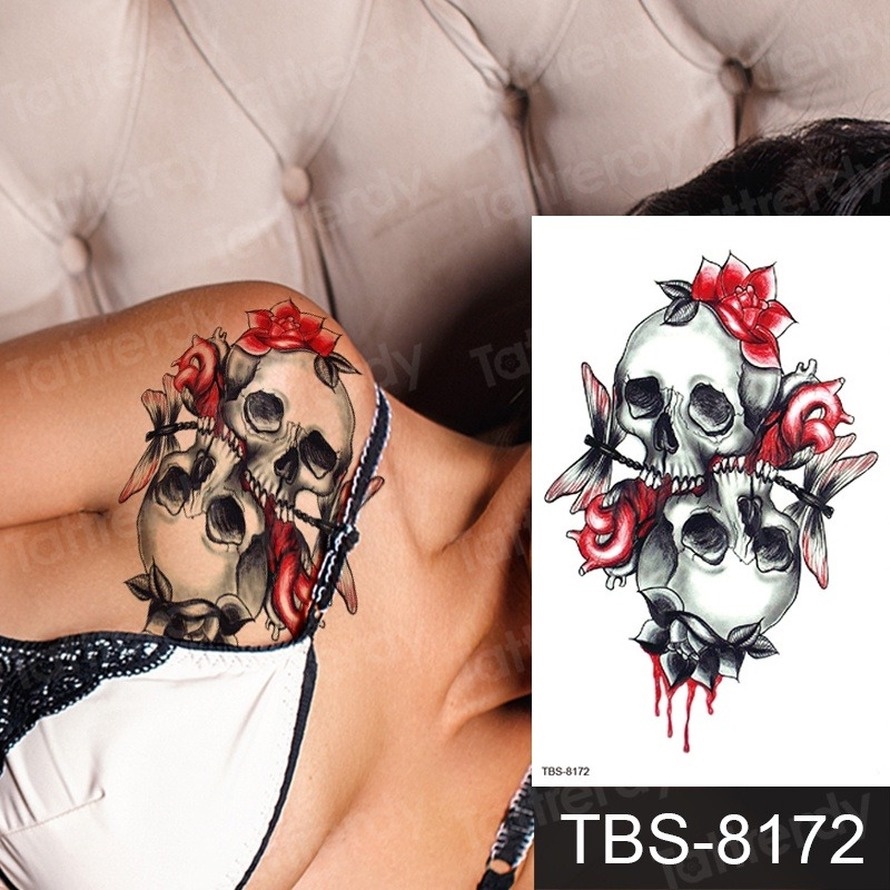 Image of Etiqueta Engomada Del Tatuaje De Las Mujeres De Los Hombres De La Manga Negra Máquina Brazo Dragón Tribal Cráneo Hombro Impermeable Tatuajes Henna Corporal Descuento #5