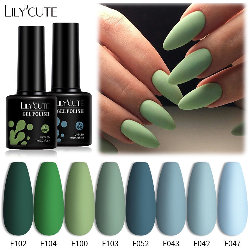 LILY'CUTE 7ML Esmalte De Gel De Uñas Efecto Mate Color Verde Soak Off UV Arte Gris Azul Desnudo Básico #3