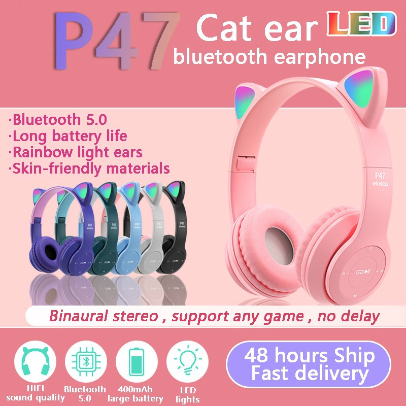 Audífonos Bluetooth De Dibujos Animados Con Oreja De Gato/Con Micrófono/Luz  LED De 7 Colores Deportivos IOS/Android Universal | Shopee Colombia
