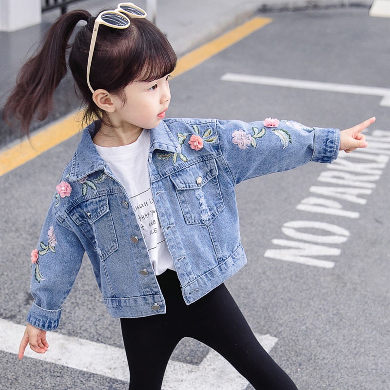 Chaqueta mezclilla para niñas de punto y otoño chaqueta bordada de estilo occidental para niños nuevos tops de moda para niños de mediana edad para bebés de moda | Shopee
