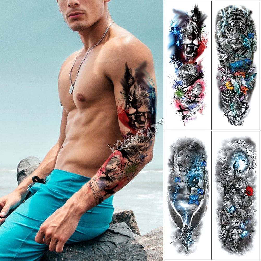 Image of impermeable temporal falso tatuaje pegatina calavera animal esperanza hombres mujeres completo tótem tatto gran brazo manga tatuaje #0