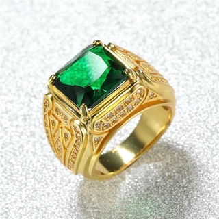 Anillo de piedras preciosas de circonita cúbica verde esmeralda verde esmeralda anillo de lujo para aulas chapado en oro #8