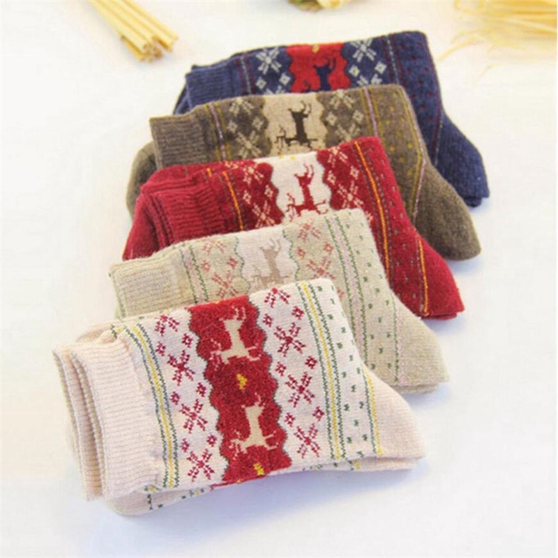 Calcetines de navidad 5 pares de calcetines térmicos para mujer de lana de invierno tobillo novedad cálidos y gruesos calcetines térmicos de Navidad algodón para mujer para damas festivo 