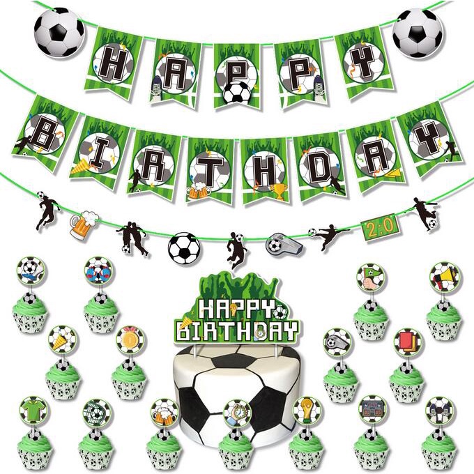 Ouken Fútbol Decoratin Conjunto con fútbol Globos y banderines para Partido de Copa Mundial con temática de fútbol Fiesta cumpleaños y Otros Suministros de Fiesta 