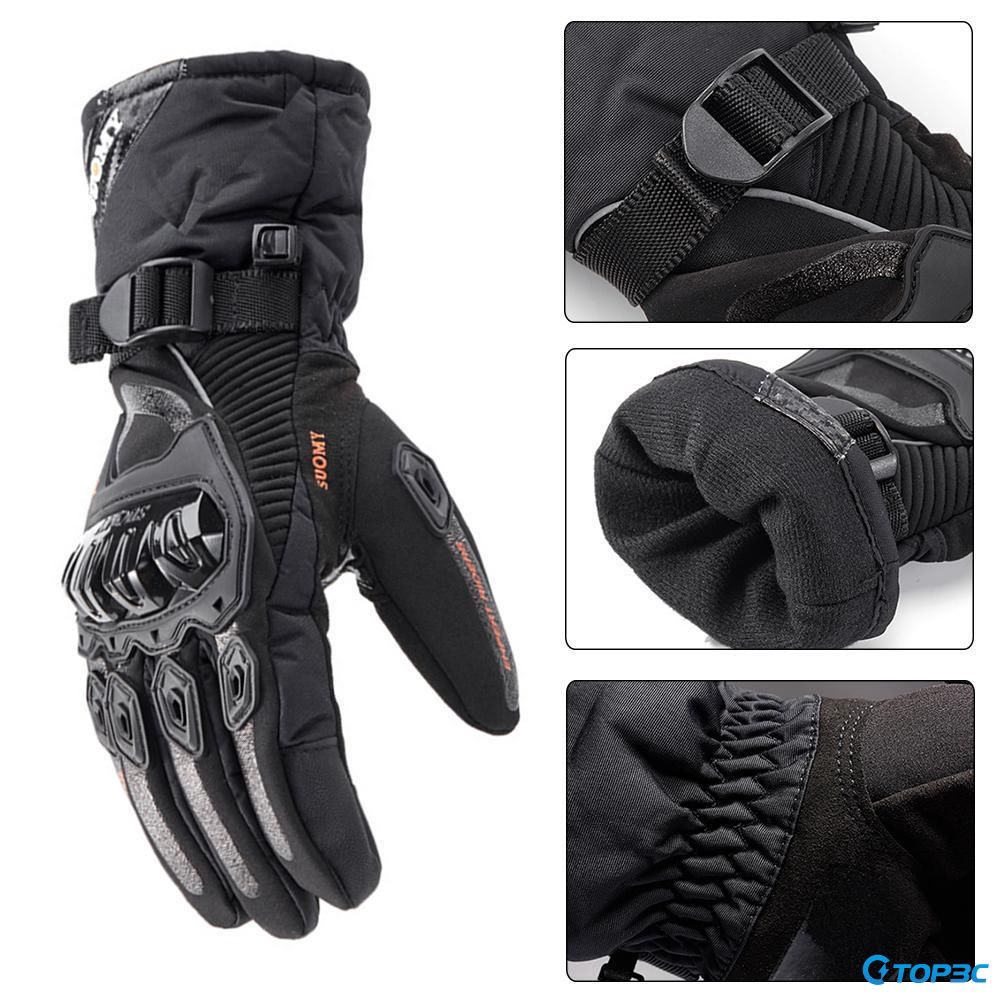 Guantes de invierno de cuero de la Motocicleta Moto Impermeable Guante térmica Negro L-1 