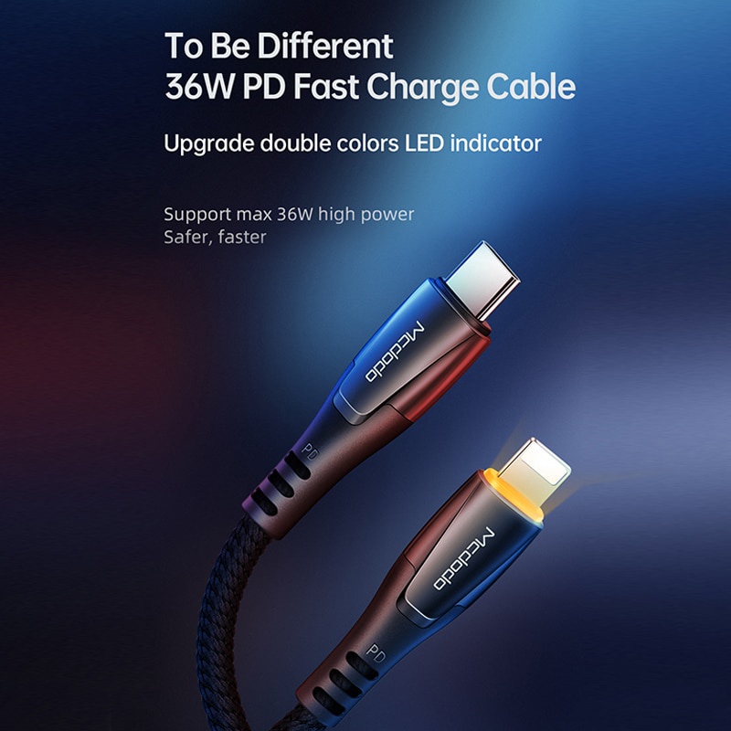 Image of mcdodo pd 36w cargador rápido indicación led cable de datos usb c a lightning cable para iphone #4