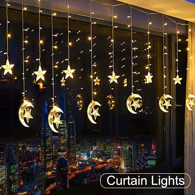 boda fiesta decoraciones Luces de cortina de estrella 12 estrellas 138 Luces de cadena de estrella LED 8 modos Luces de cadena en forma de estrella Luces de cortina para dormitorio Navidad 