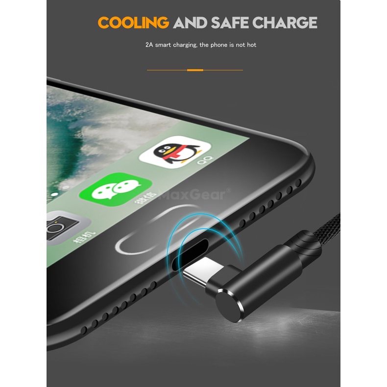 Image of MaxGear Type-C 90 Grados 1M 2M 3M Cable USB De Carga Rápida En Forma De L Cargador De Datos Para Samsung S9 Plus Xiaomi Huawei P10 P9 #2